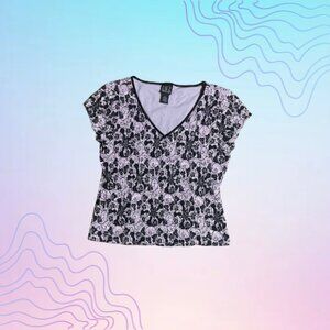 INC INTERNATIONAL CONCEPTS Women’s Size Large Black, Purple, & White Floral Top